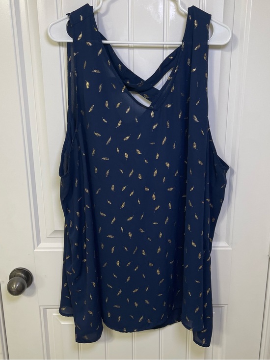 torrid Tops - Torrid Size 28 Navy Blue Gold Foil Feather Tank Top Plus Size Strappy Cross Back